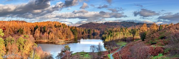 Tarn Hows displaying it's late autumn colours. A magnificent place to while away a sunny day, especially with the first snows on the tops. Beautiful.